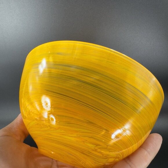 Vintage Glass Dish Bowl Clear With Orange Swirls Round Bowl Kitchenware Decor - Picture 6 of 13